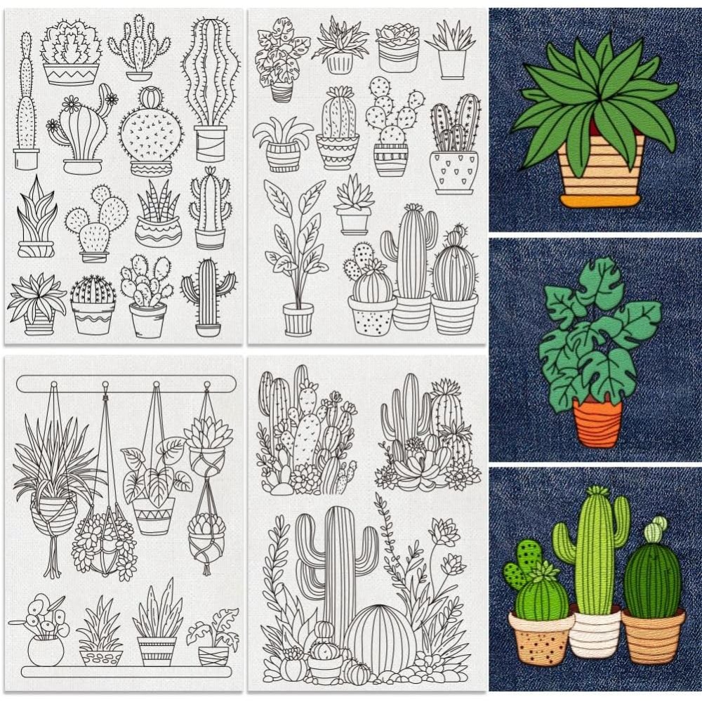 Embroidery Cloth - 30Pcs Bonsai Cactus Embroidery Pattern Stabilizers