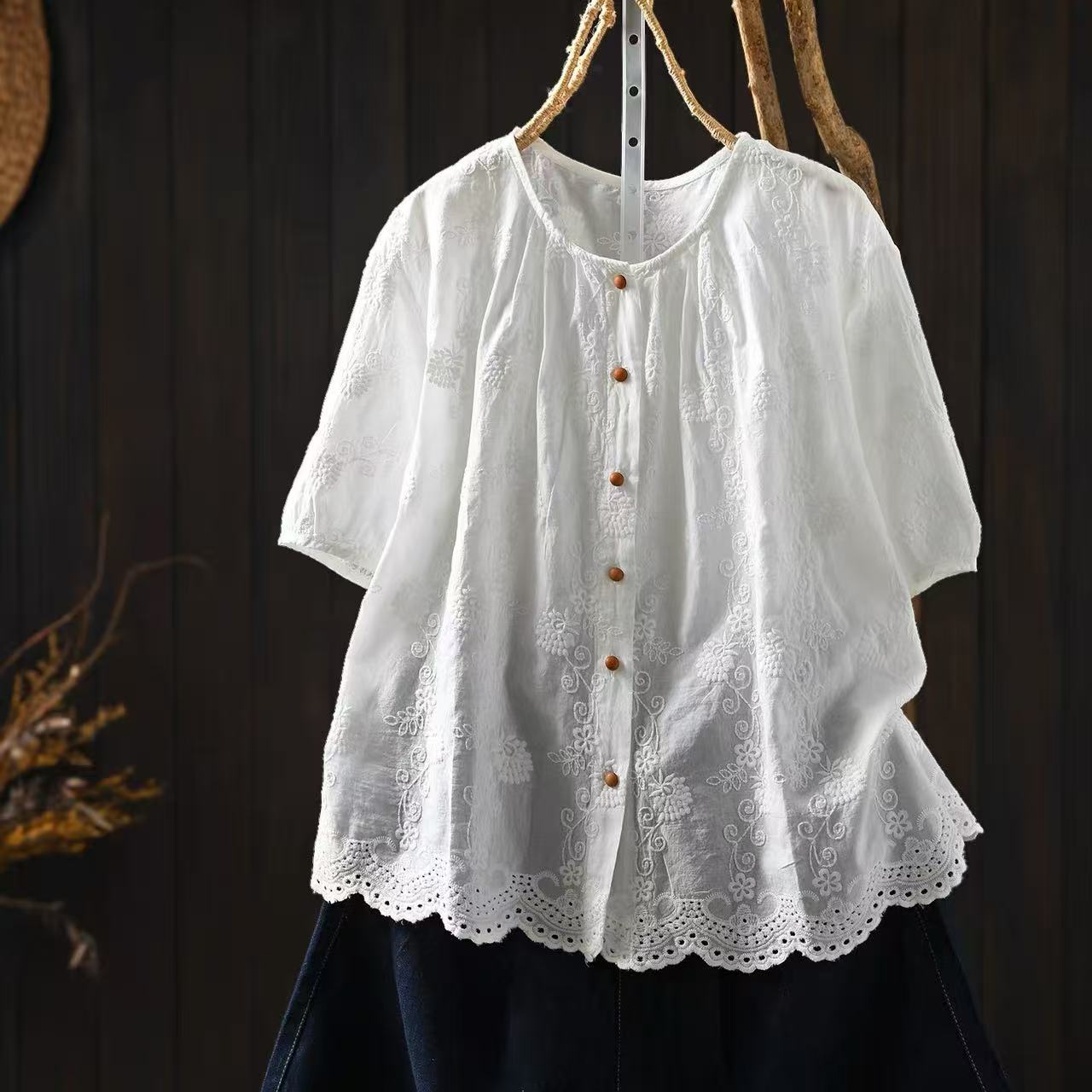 Embroidery Eyelet - Women 100% Cotton Floral Eyelet Embroidery