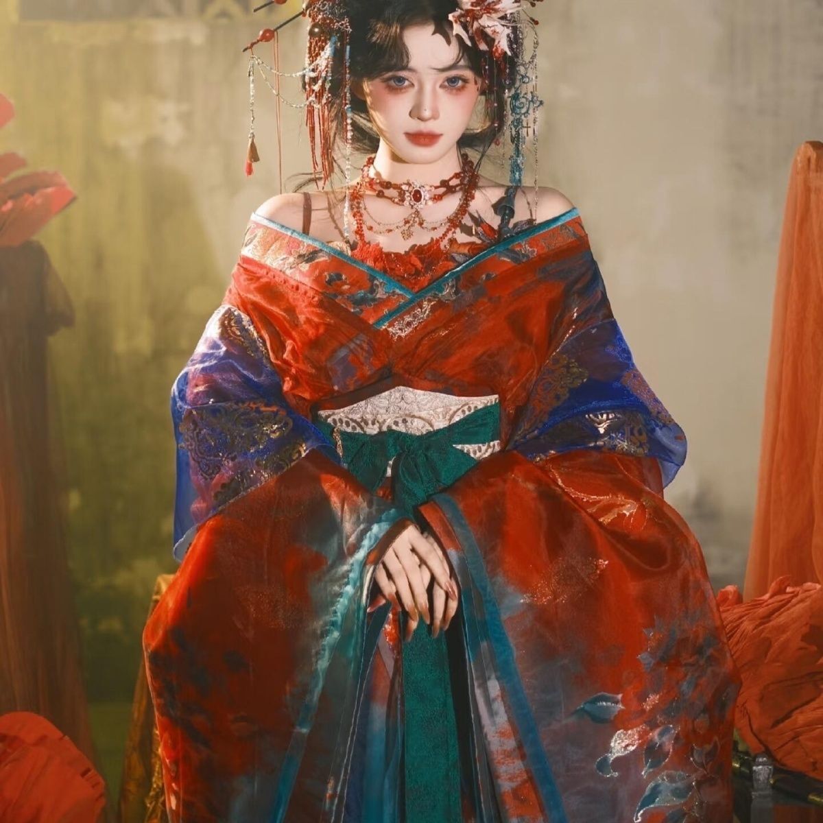 Embroidery Kit - Black Blue Embroidery Hanfu Women's Upgraded