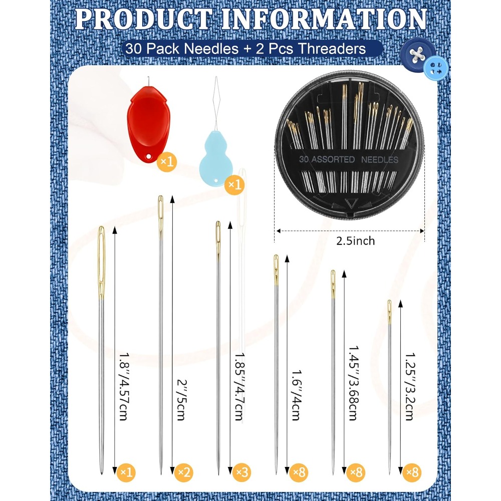 Embroidery Quilting - 30-Count Steel Hand Sewing Needles Set