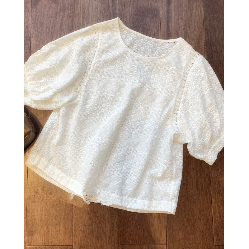 Embroidery Eyelet - White Eyelet Embroidery Puff Short Sleeve