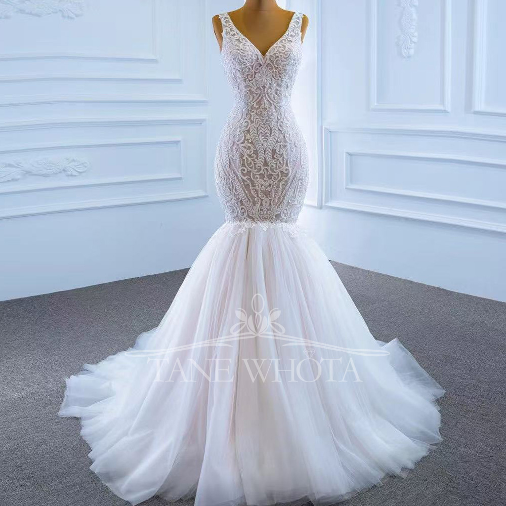 Embroidery Organza - Civil Wedding Dress Spaghetti Straps Lace-Up