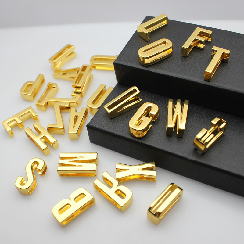 Embroidery Charm - 13pc/lot Hole 18mm Golden Slide Letter