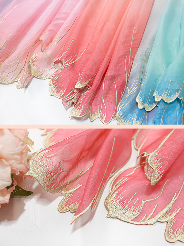 Embroidery Cloth - embroidery green blue Gradient color soft