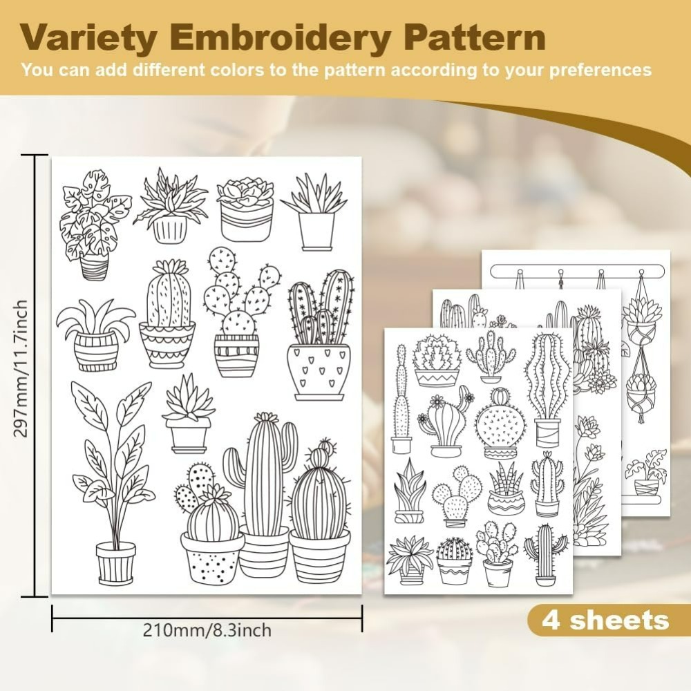30Pcs Bonsai Cactus Embroidery - Embroidery Cloth ulasan dan harga
