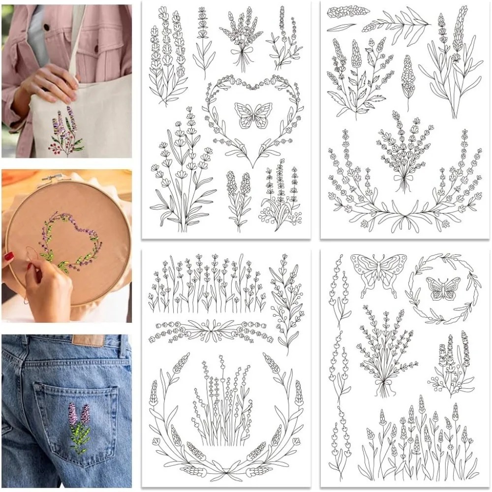 4 Sheets Lavender Flower Butte - Embroidery Cloth ulasan dan harga