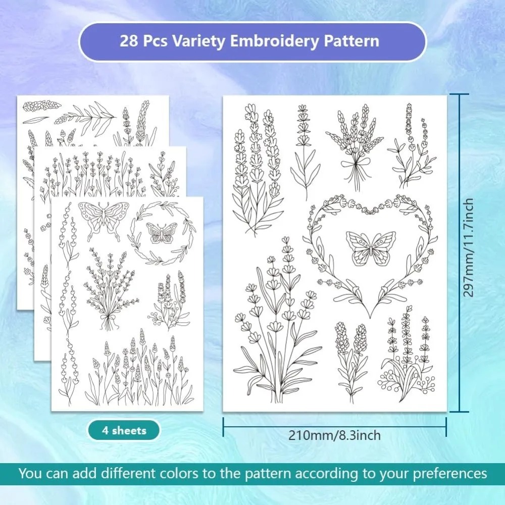 4 Sheets Lavender Flower Butte - Embroidery Cloth ulasan dan harga