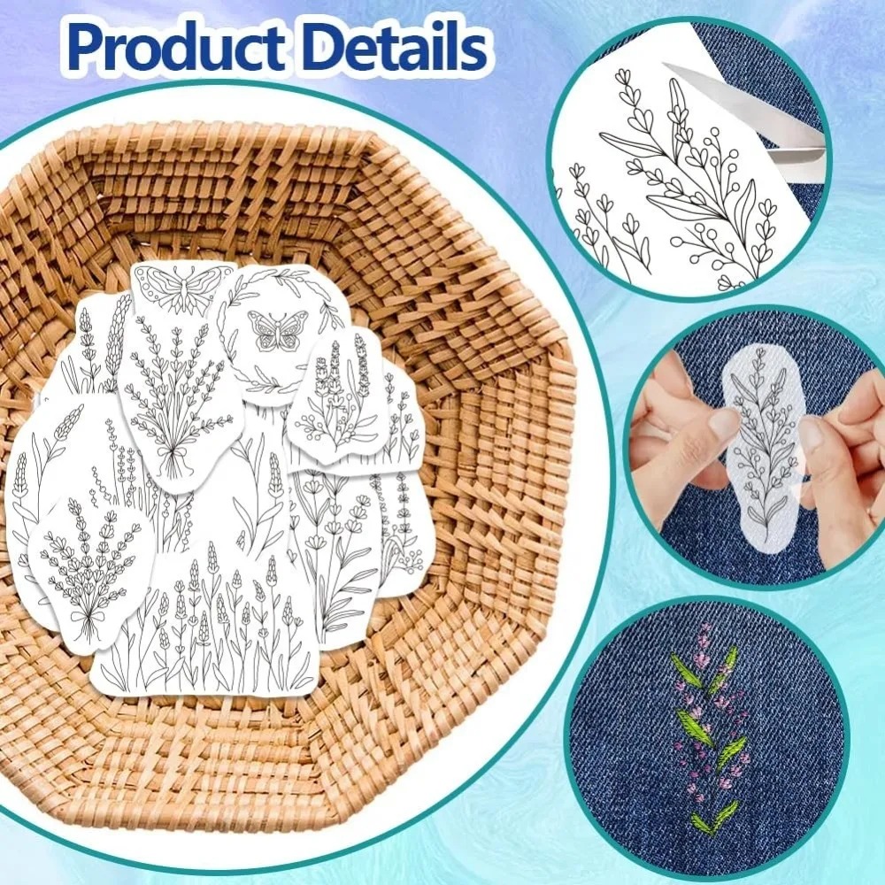 4 Sheets Lavender Flower Butte - Embroidery Cloth ulasan dan harga