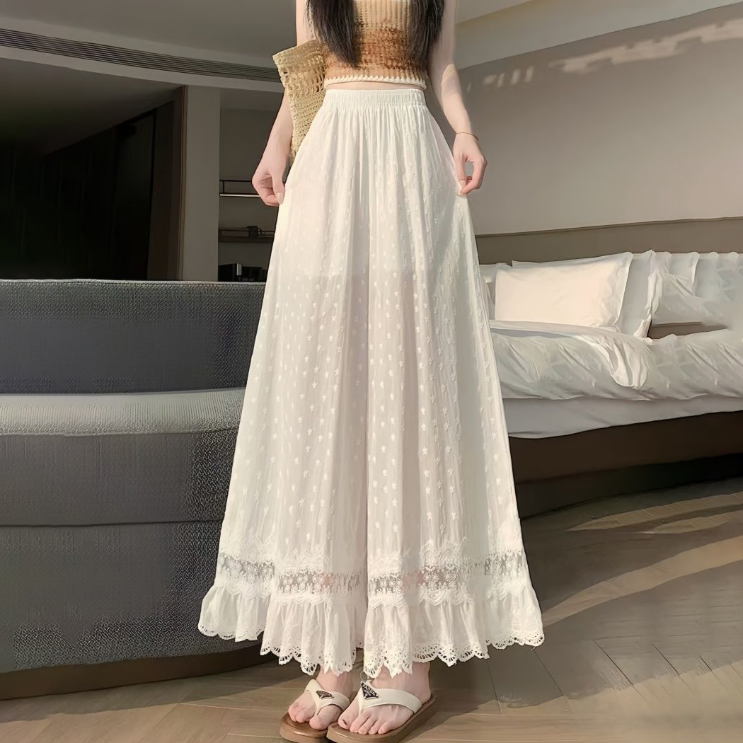 Women White Elastic High Waist - Embroidery Eyelet ulasan dan harga
