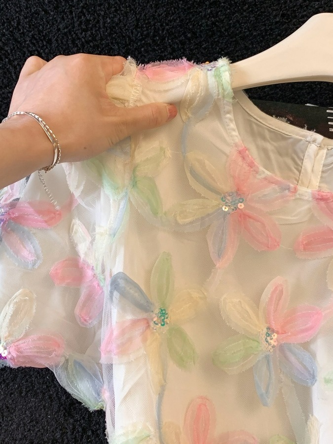 Elegant round Neck Lace Blouse - Embroidery Organza ulasan dan harga