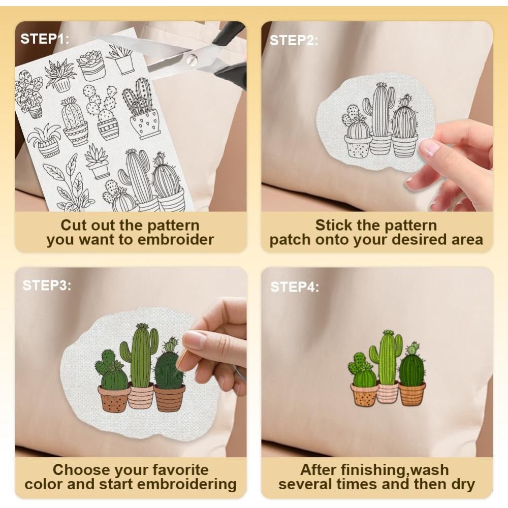 30Pcs Bonsai Cactus Embroidery - Embroidery Cloth ulasan dan harga