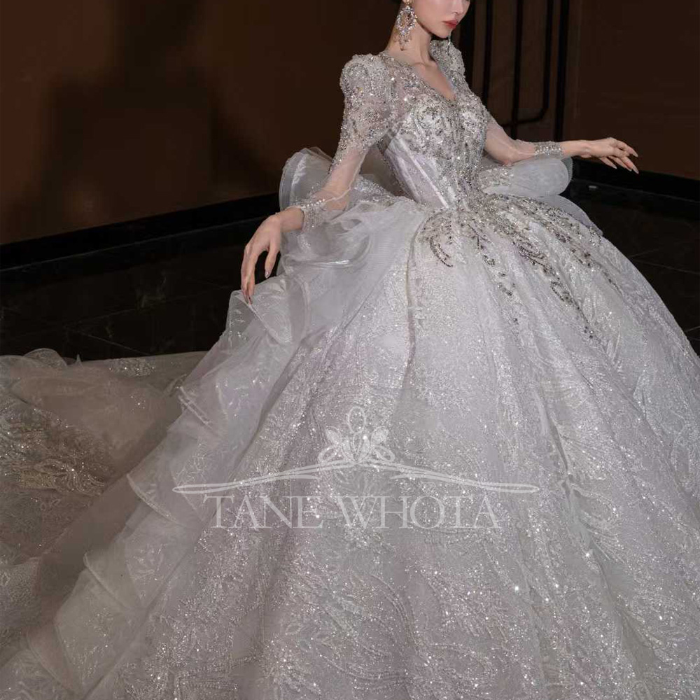 Luxury V Neck Wedding Dress Lo - Embroidery Organza ulasan dan harga