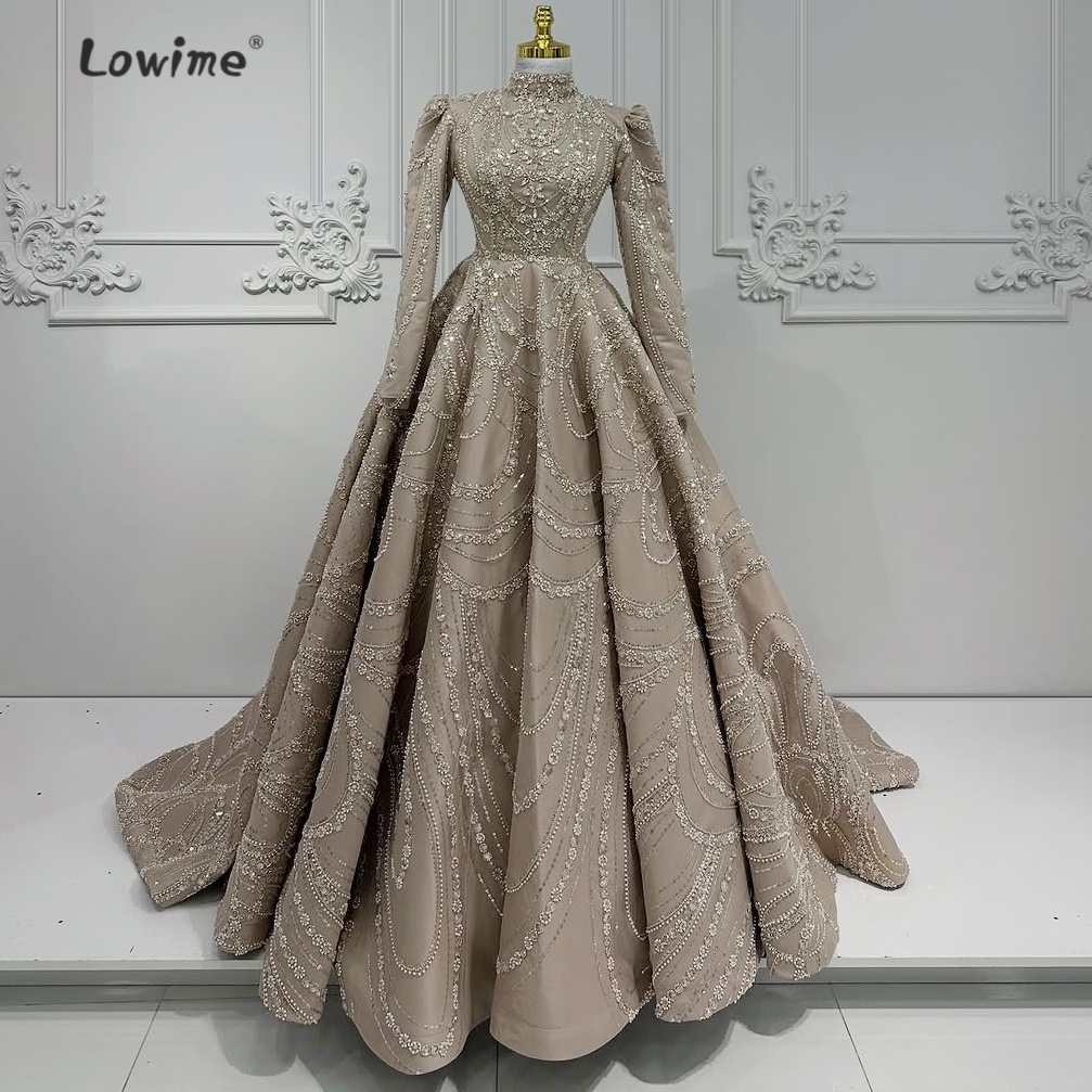 Retro Light Brown Muslim Eveni - Embroidery Organza ulasan dan harga