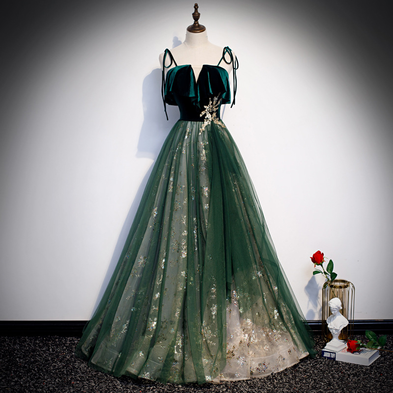 Emerald Green Velvet Top Tulle - Embroidery Gold ulasan dan harga