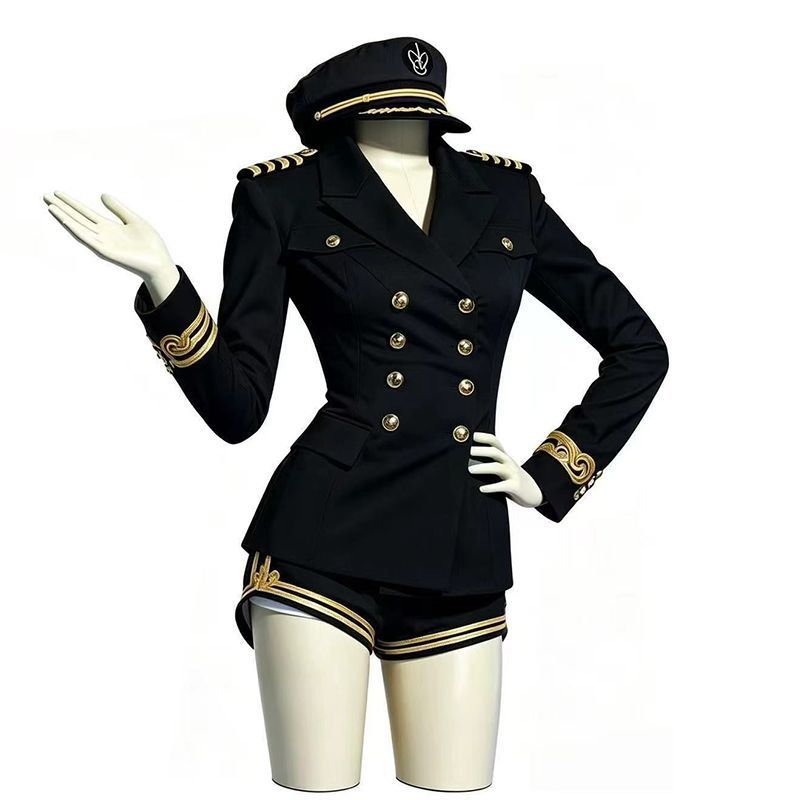 Women Black White Sailor Capta - Embroidery Gold ulasan dan harga